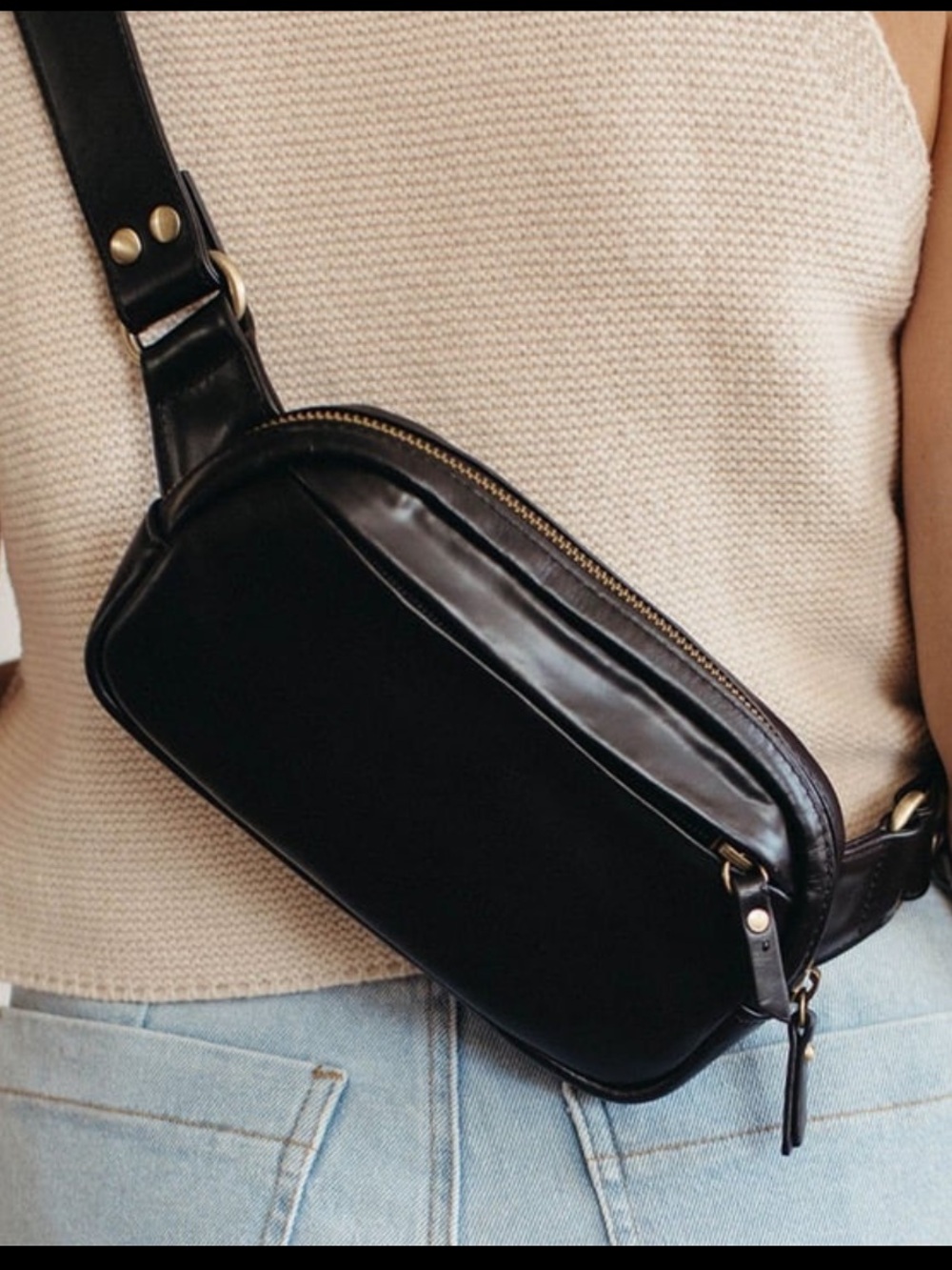 Andar The Indie Belt Bag with Leather Crossbody Strap,  Jet Black